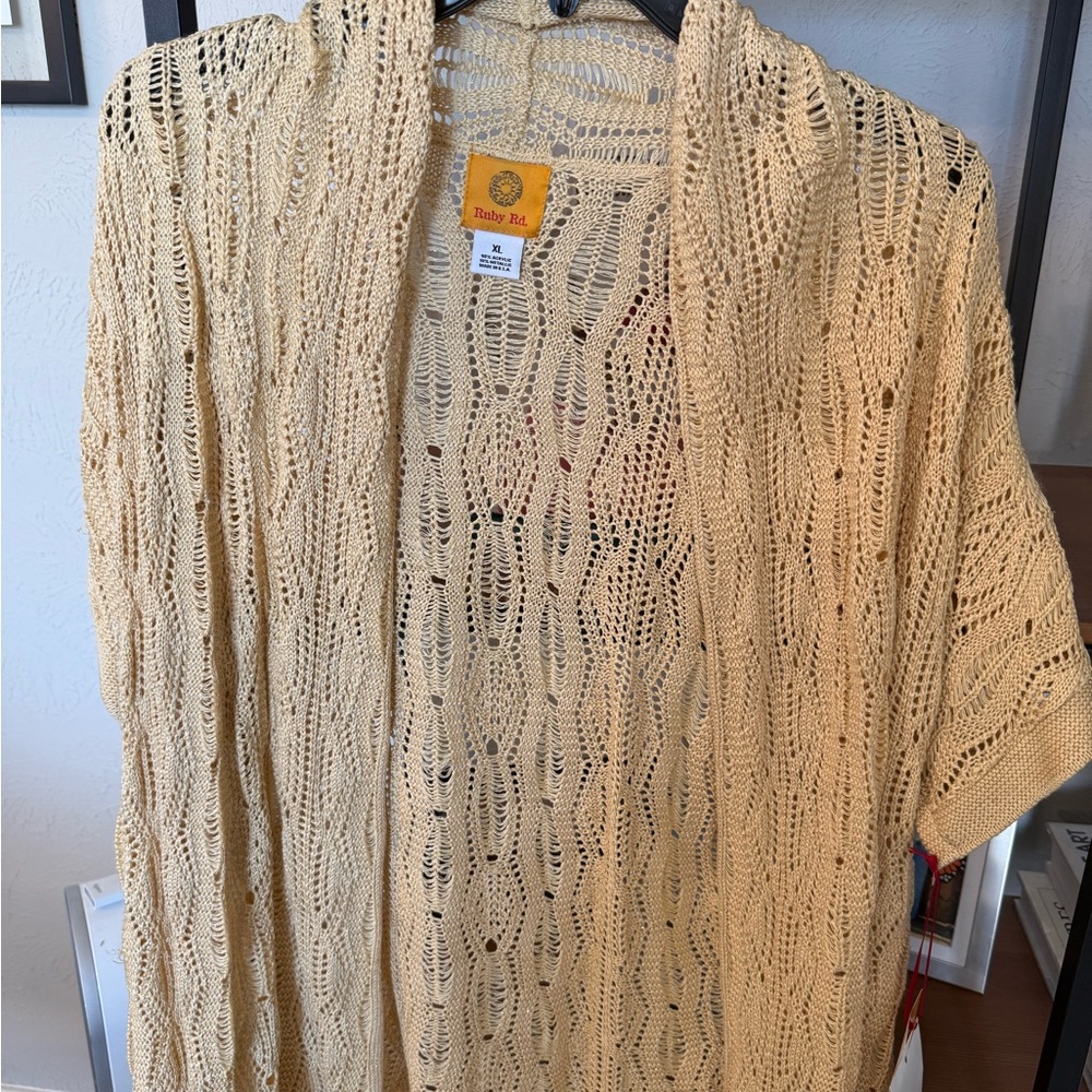 Ruby Rd. Tan Open Knit Sweater